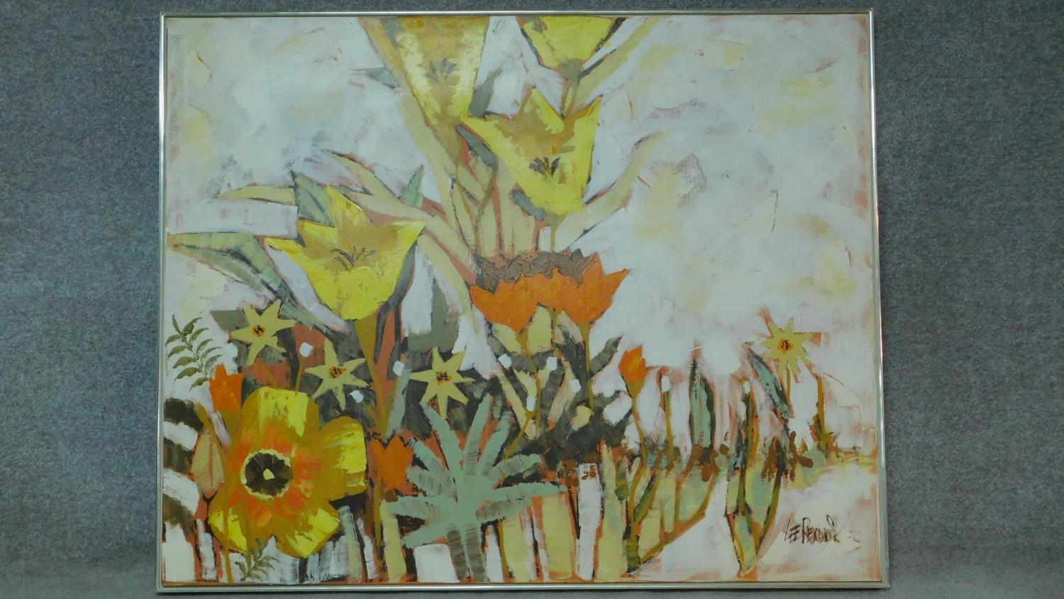 A large framed oil on canvas by Lee Reynolds (British, 20th century contemporary), flower border, - Image 2 of 3