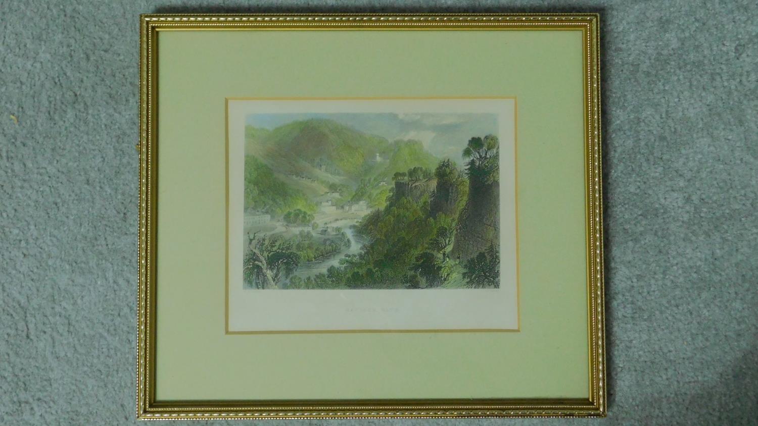 A framed and glazed antique handcoloured engraving of Matlock Bath. 31x27cm - Image 2 of 4