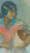 A framed and glazed pastel, portrait of an Eastern woman, unsigned. 50x58cm