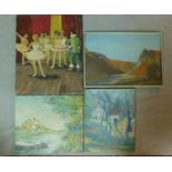 Three oils on canvas, two still life's and a team of ballerinas together with a pastel depicting a