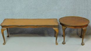 A Georgian style walnut low table and another similar. H.42 W.112 D.44cm (largest)