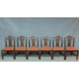 A set of six late 19th century mahogany Chippendale style dining chairs with vase shaped splat backs
