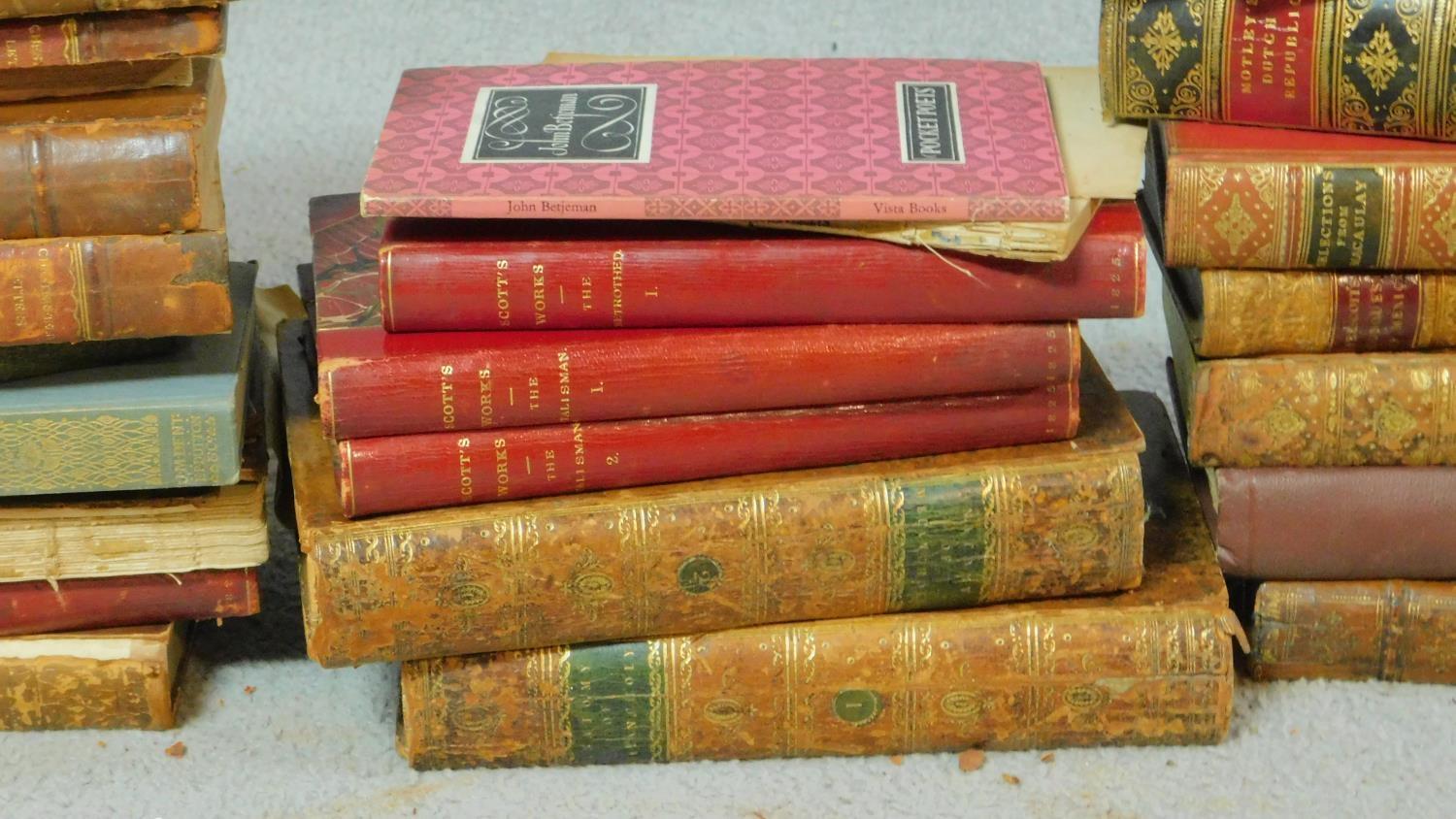 A collection of antique leather bound books, some with hand marbling, to include the collection of - Image 4 of 5