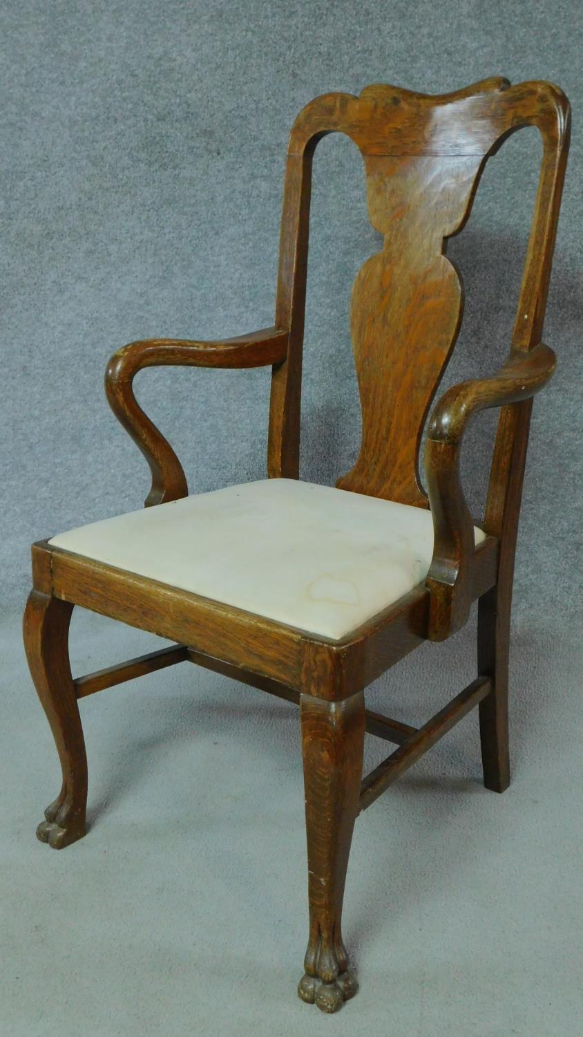 A late 19th century oak early Georgian style armchair with vase splat back and drop in seat raised - Image 2 of 4