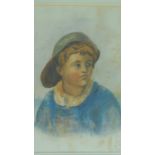 A framed and glazed watercolour of a young sailor, monogrammed K.P. 46x39cm