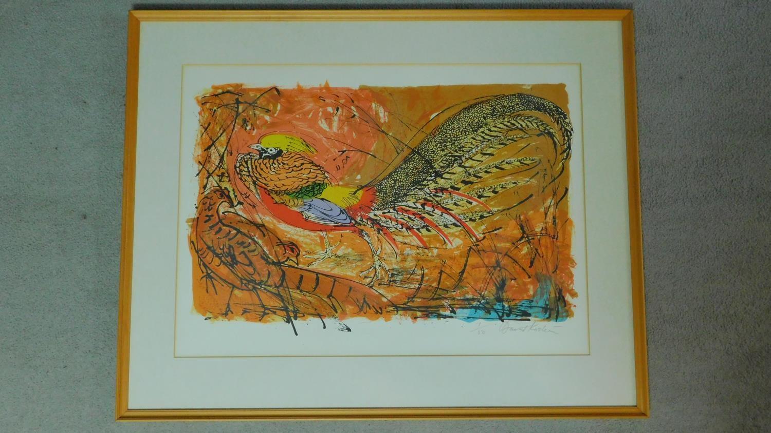 A framed and glazed coloured lithograph of a cock pheasant by David Koster (1926-2014). - Image 2 of 3