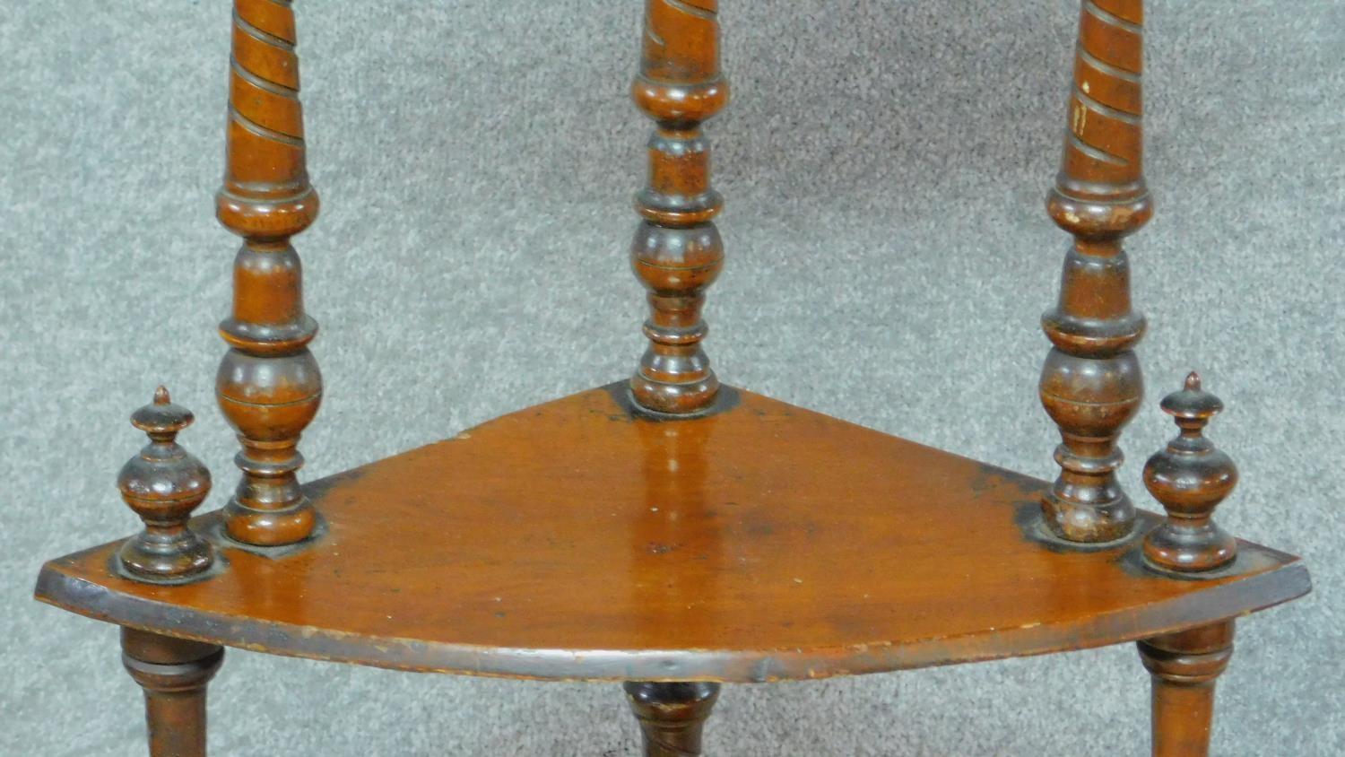 A Victorian mahogany corner whatnot and a mahogany stretcher table on faux bamboo supports. H.67 W. - Image 4 of 9