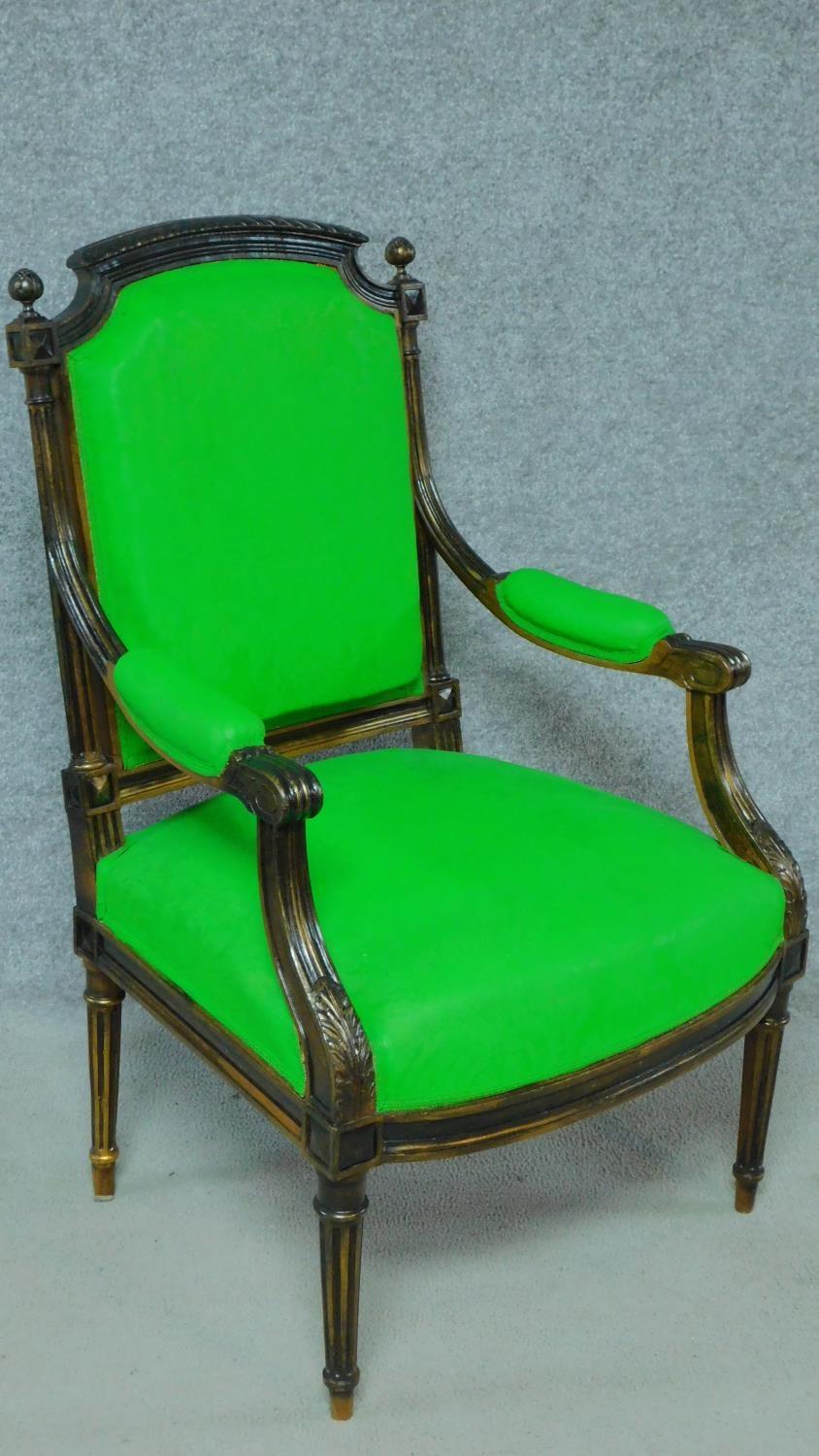 A 19th century French walnut armchair in vibrant green fabric painted upholstery. H.98cm - Image 2 of 4