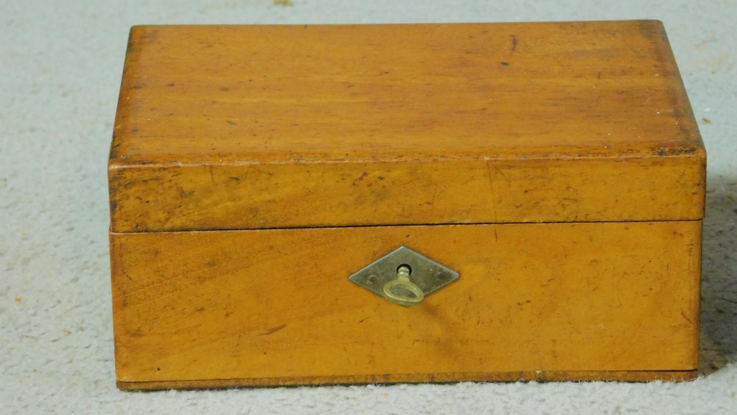 Two antique jewellery boxes, one antique walnut and satinwood inlaid with papered interior, the - Image 2 of 7