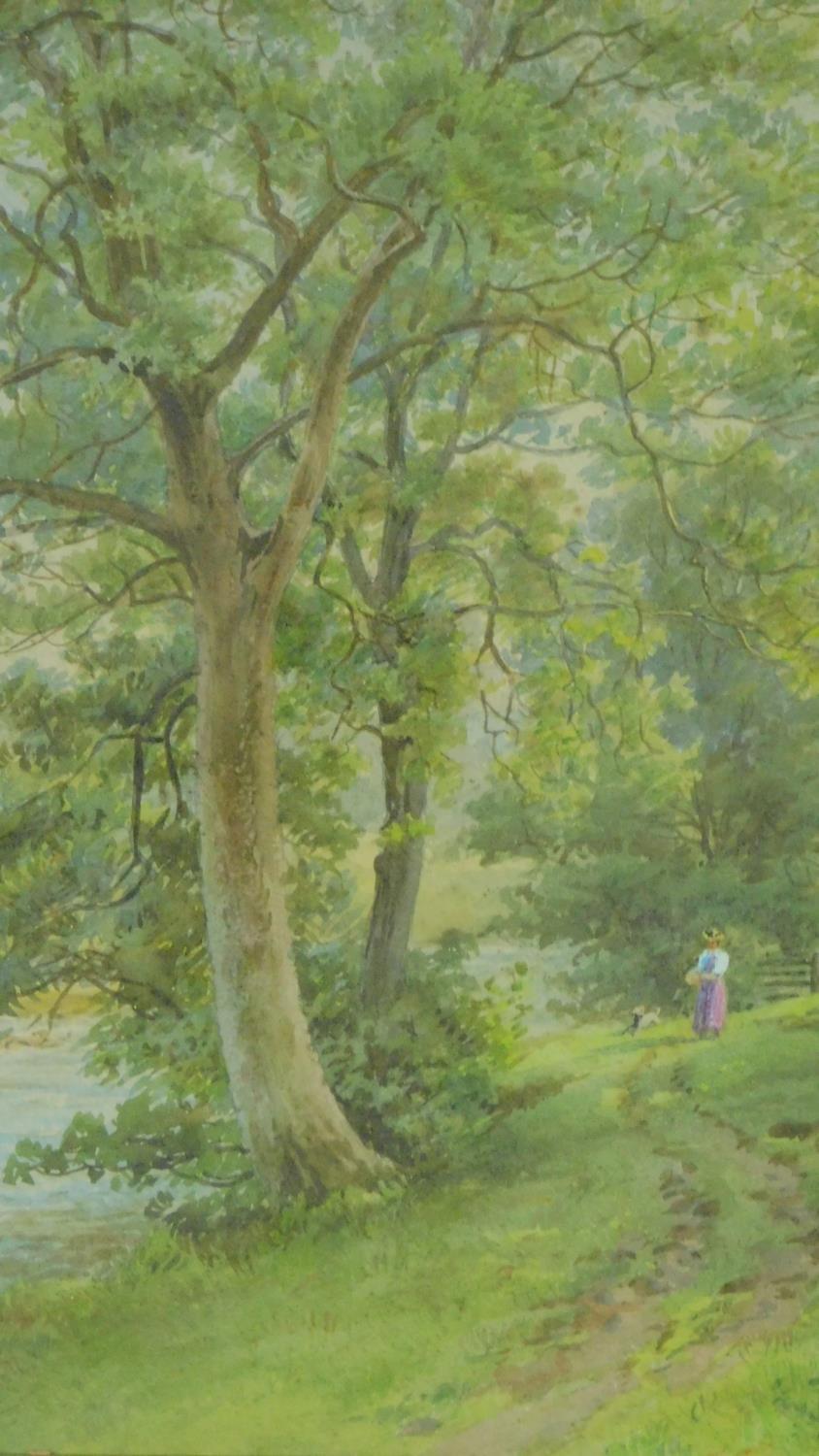 A Victorian carved gilt framed and glazed landscape watercolour of a British forest, indistinctly