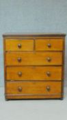 A 19th century mahogany chest of two short over three long drawers on plinth base. H.107 W.96 D.49cm