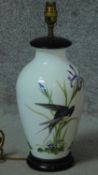 A Franklin hand painted porcelain vase "The Meadowland Bird" Signed by Basil converted into a