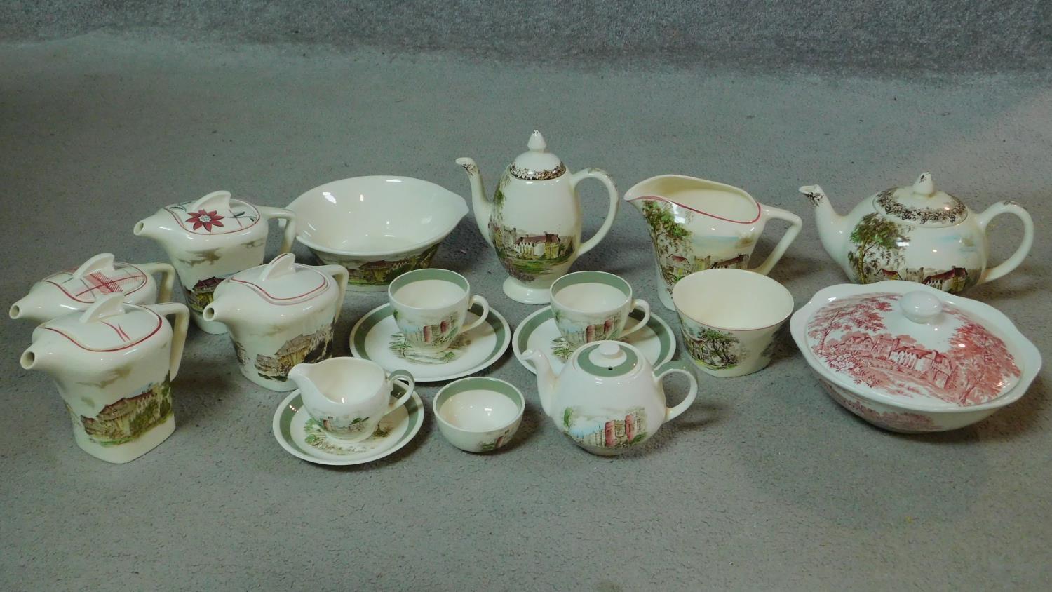 A collection of Meakin transferware pottery. lncluding Stokesay Castle design tea service, lidded
