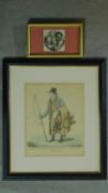 Two framed and glazed coloured lithographs, Les Grimaces and the classical alma mater coachman