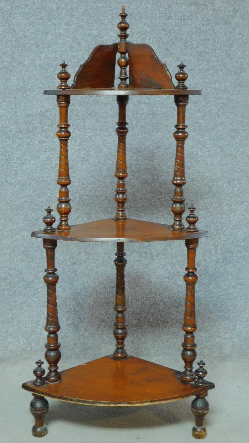A Victorian mahogany corner whatnot and a mahogany stretcher table on faux bamboo supports. H.67 W. - Image 2 of 9