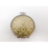 A silver Art Deco engine engraved Swiss Revue pocket watch. Swiss silver hallmarks. Engraved