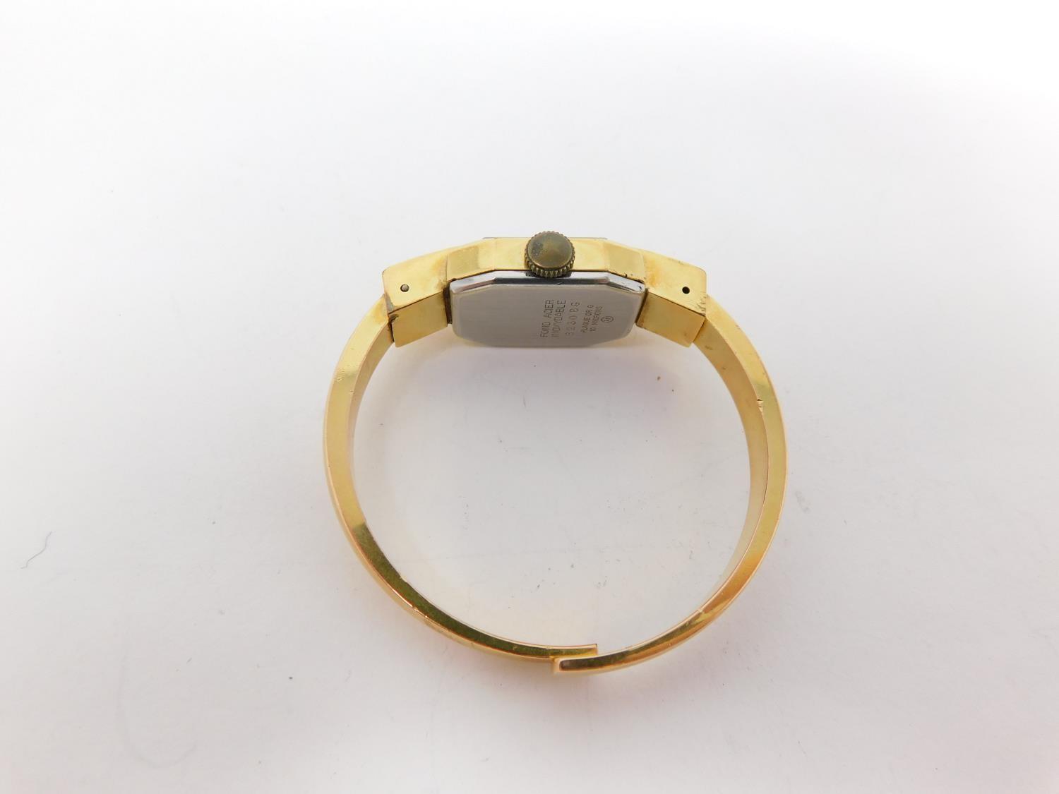 A gold plated vintage Arugo Swiss made ladies bangle watch. Diameter 4.8cm. - Image 6 of 7