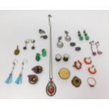 A collection of vintage and antique jewellery including a pair of Czech Moon Glow emrald glass