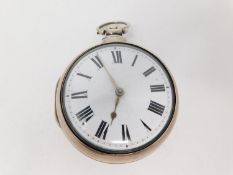 A Geogian silver pair case pocket watch. Hallmarked: WC for William Clark, Birmingham, 1845. White