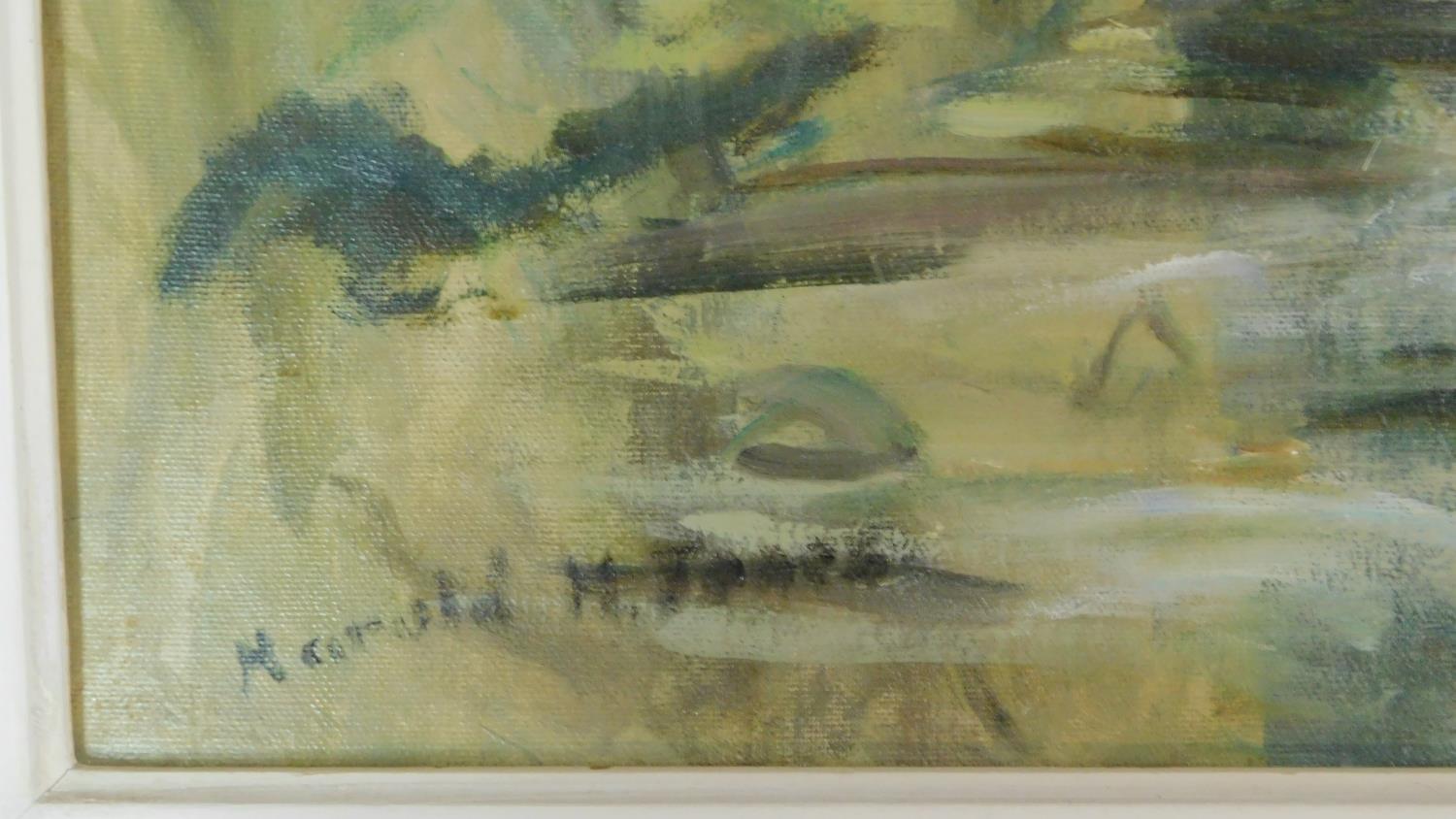 Harold Harris Jones (1908-1991) A framed oil on board, angler in a river landscape, signed. 74x64cm - Image 4 of 4