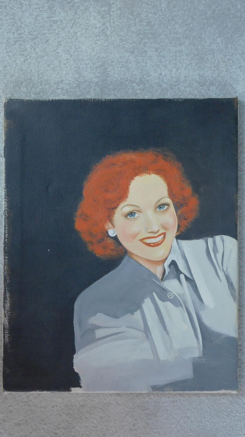 A oil on canvas of Joan Crawford. Unsigned after Michael Roberts the famous fashion editor. 41x51cm - Image 2 of 3