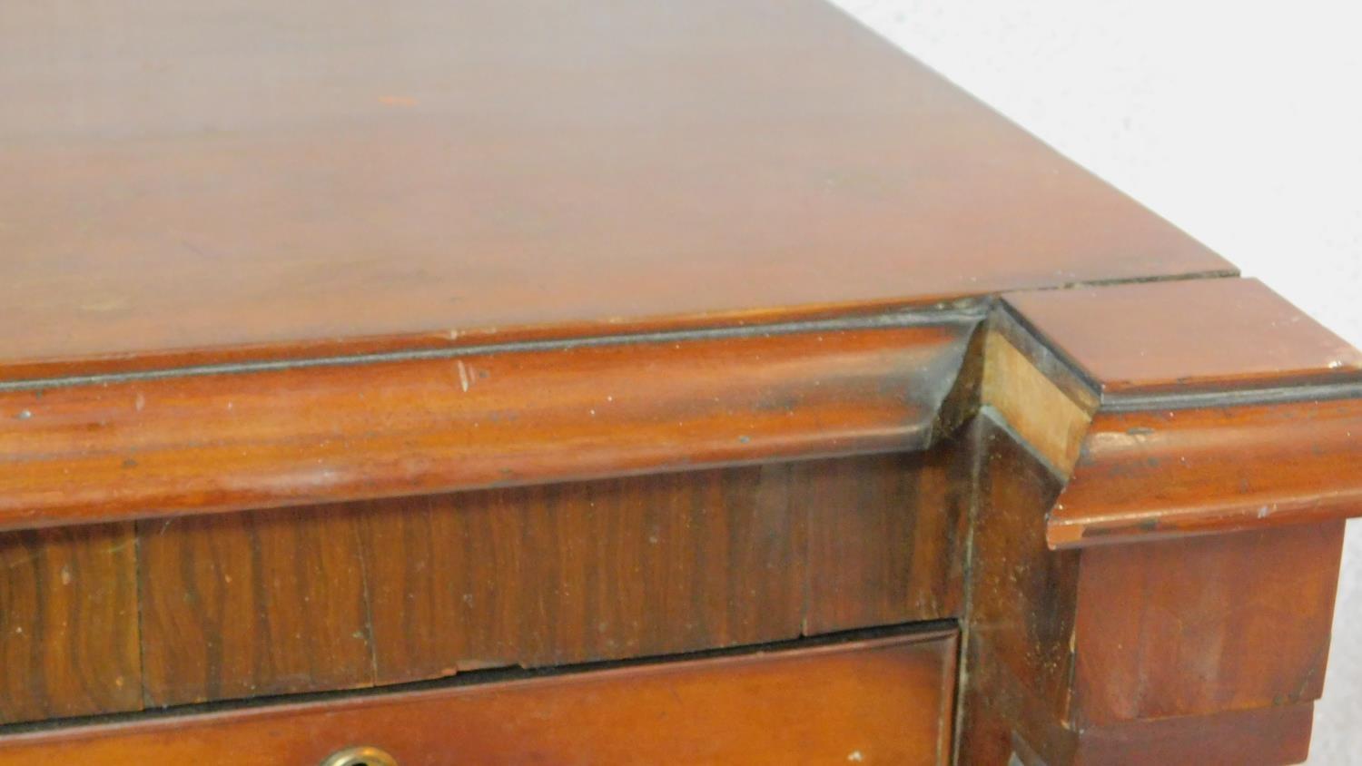 A Victorian figured mahogany chest of drawers with central hat drawer and an arrangement of seven - Image 7 of 8