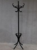 A black painted bentwood hat and umbrella stand. H.186cm