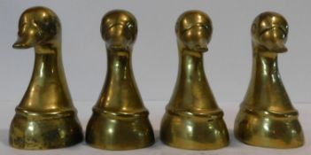 Two pairs of brass bookends in the form of duck heads. H.18cm