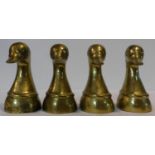 Two pairs of brass bookends in the form of duck heads. H.18cm