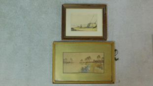 A 19th century framed and glazed watercolour, beached fishing vessels, monogrammed and a similar