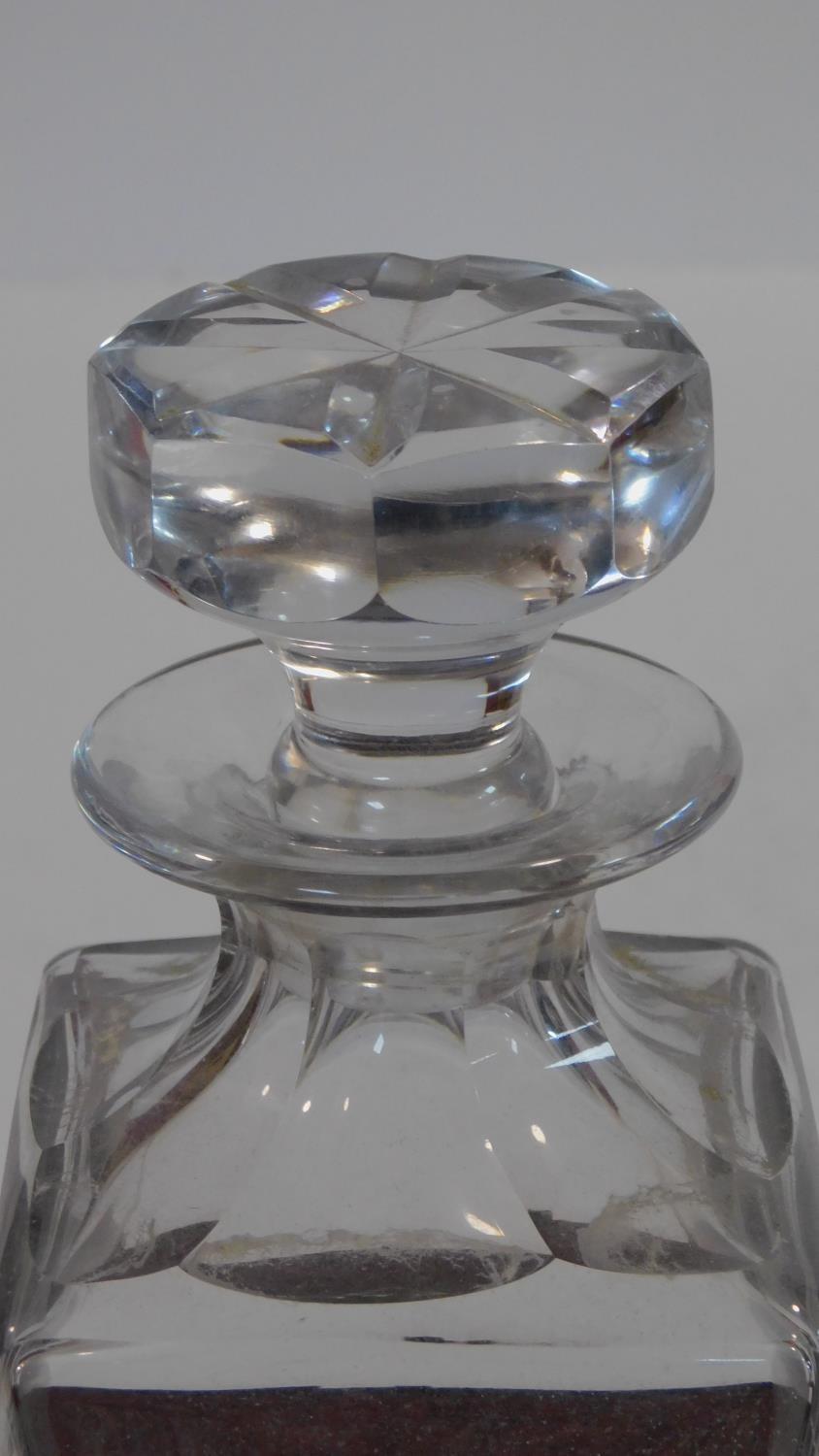 A Cartier French cut square crystal decanter with star cut design stopper. Signed to the base. H. - Image 5 of 6