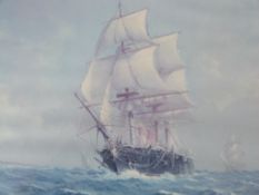 A framed and glazed print of H.M.S. Warrior by Rex Phillips, limited edition signed by the artist.