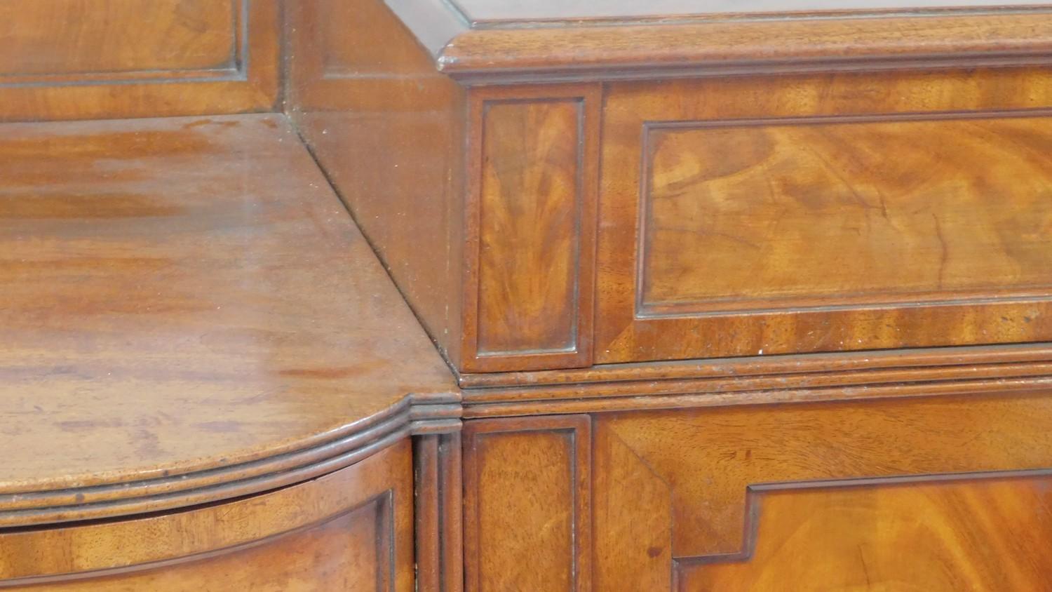 A Regency flame mahogany dwarf sideboard the sunken central section fitted with frieze drawer - Image 7 of 9