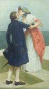 A framed oil on panel, 19th century style naval officer leaving for sea, indistinctly signed.