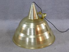 A contemporary metal bell shaped industrial ceiling pendant lamp shade. H.50 W.52 D.50cm