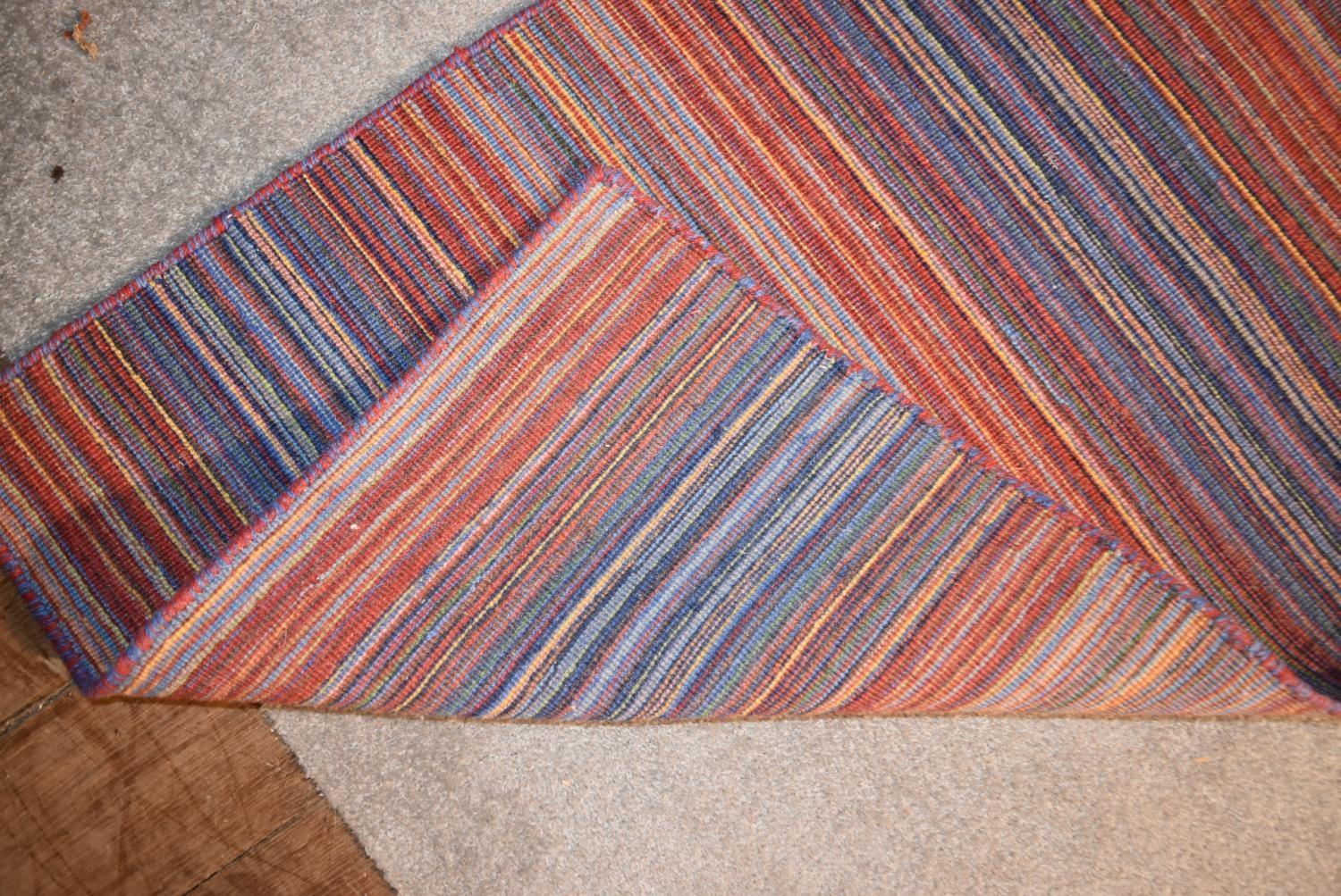 A contemporary Kilim runner with polychrome linear design. L.400x70cm - Image 3 of 3