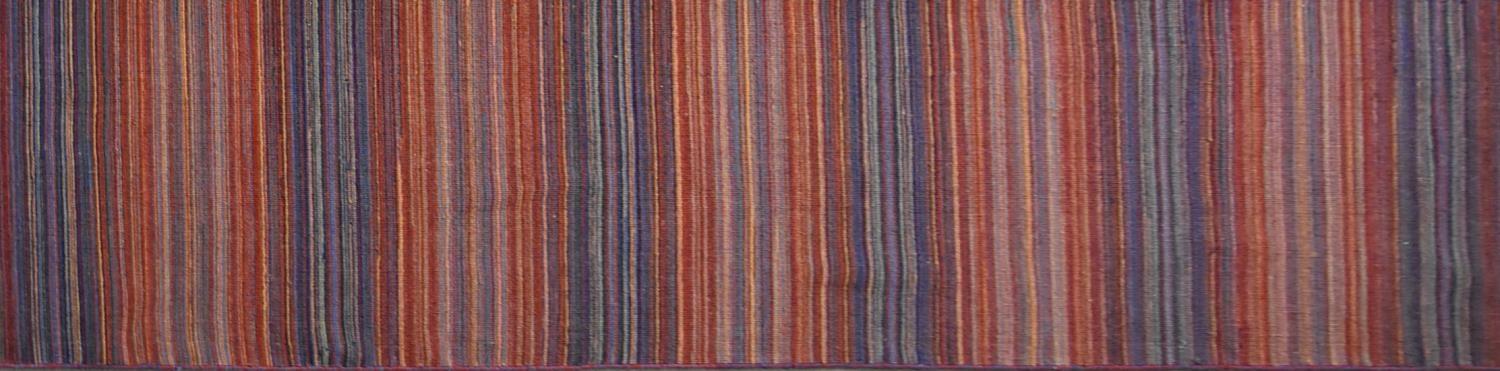 A contemporary Kilim runner with polychrome linear design. L.400x70cm - Image 2 of 3