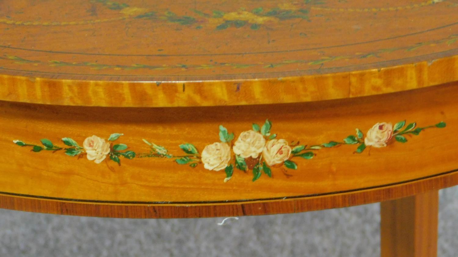 A late 19th century satinwood quarter veneered lamp table with rosewood crossbanding and Angelica - Image 3 of 5