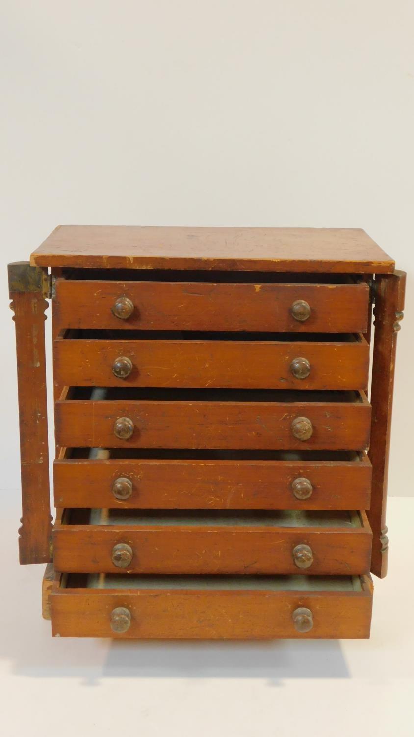 A 19th century miniature specimen Wellington chest of six drawers flanked by locking stiles in the - Image 3 of 5