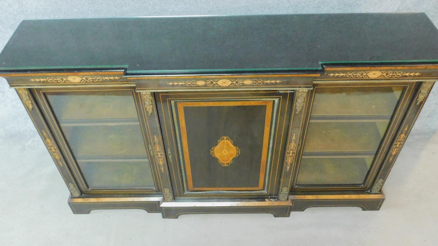 A late Victorian ebonised and satinwood inlaid credenza with ormolu mounts and central panel door - Image 3 of 6
