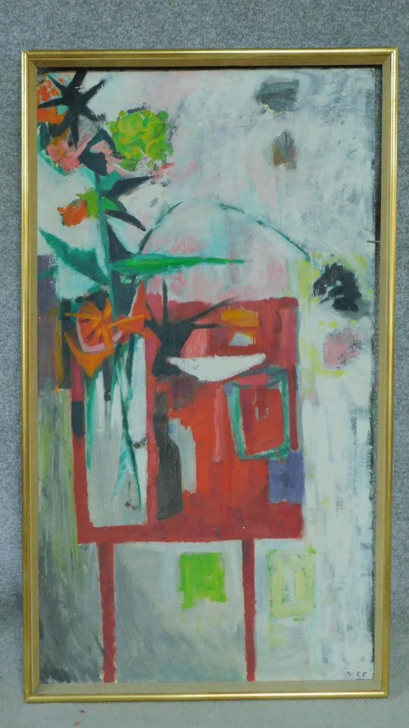 James Burr, a large gilt framed oil on board, abstract composition, signed lower right. 72x126cm - Image 2 of 5