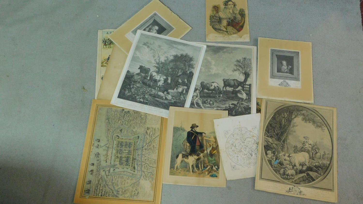 A miscellaneous collection of 19th century and later unframed prints. 50x40cm (largest).