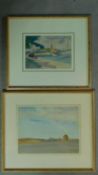 Two framed and glazed watercolours, boats at a quay and a landscape, one signed by H. Watson.