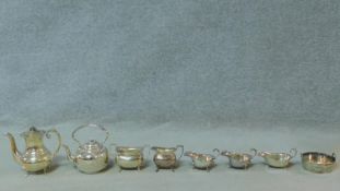 A miscellaneous collection of eight silver plated items, to inlude tea and coffee pots, cream