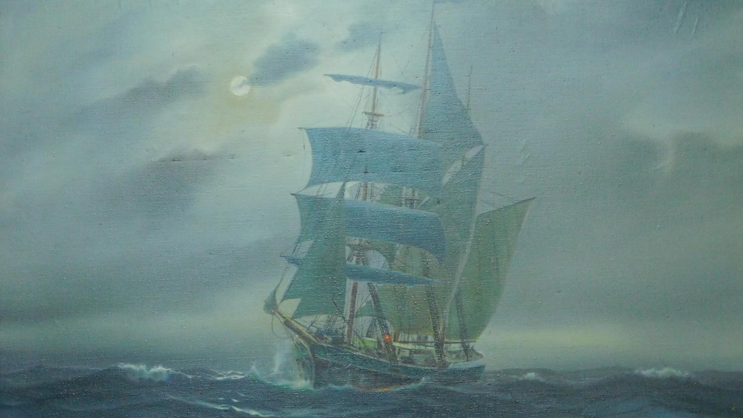 A large mid century gilt framed oil on canvas, galleon at sea, signed A Beardsley. 106x86cm