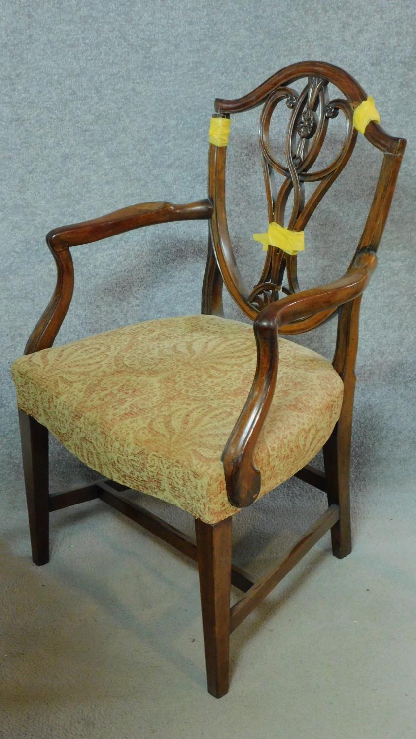 A 19th century mahogany Hepplewhite style armchair and a tapestry upholstered footstool. H.96cm - Image 4 of 7