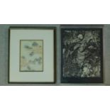 Two framed and glazed lithographs of abstract forms, one coloured. 38x29cm