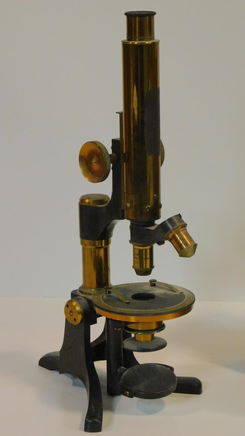 An Eclipse Ross of London lacquered brass microscope with Zeiss microscope eye piece. With three - Image 2 of 12