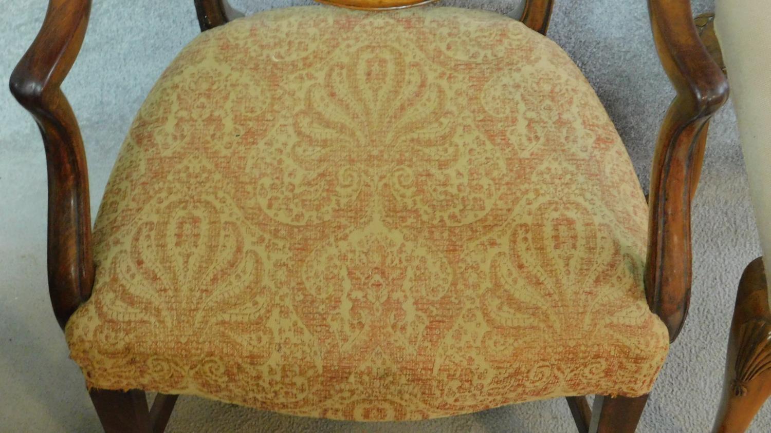 A 19th century mahogany Hepplewhite style armchair and a tapestry upholstered footstool. H.96cm - Image 3 of 7