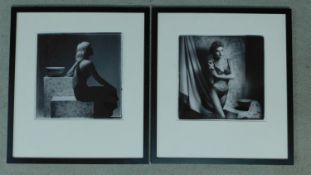 Two framed and glazed black and white photographs, fashion and lingerie. 50x56cm